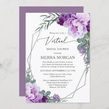 virtual elegant silver purple floral bridal shower invitation