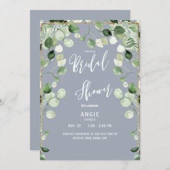 virtual zoom bridal shower foliage dusty blue invi invitation