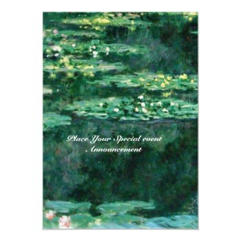 Water Lilies In Green Pond By Claude Monet  Invitation Front View