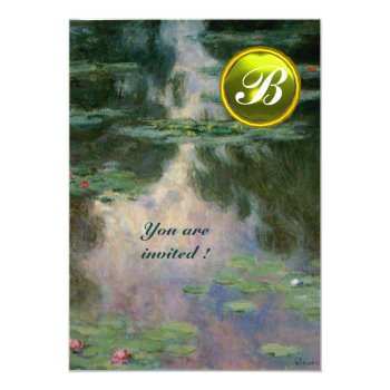 Water Lilies /yellow Gemstone Monogram Invitation Front View