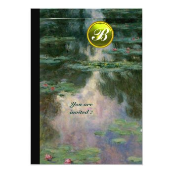 Water Lilies /yellow Gemstone Monogram Invitation Front View
