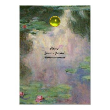 Water Lilies /yellow Gemstone Monogram Invitation Front View