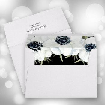 watercolor anemones black and white lined envelope