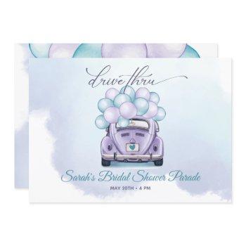 watercolor aqua and lilac drivethru bridal shower invitation