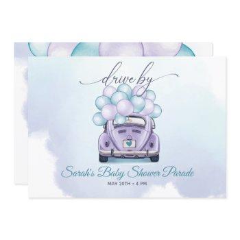 watercolor aqua lilac surprise driveby baby shower invitation