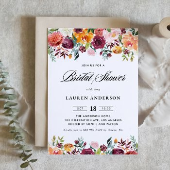watercolor autumn blooms garland bridal shower invitation