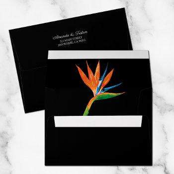 watercolor bird of paradise black envelope