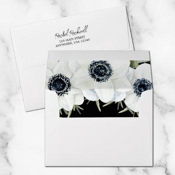 watercolor black white floral lined envelope