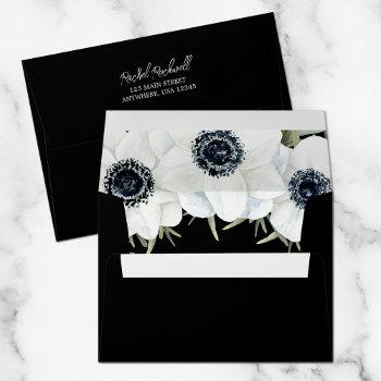 watercolor black white floral lined envelope