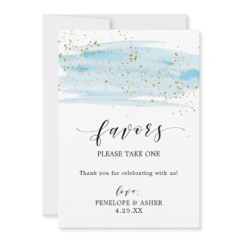 watercolor blue and gold sparkle favors sign
