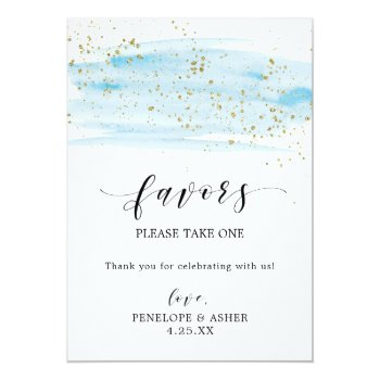 Watercolor Blue And Gold Sparkle Favors Sign Front View