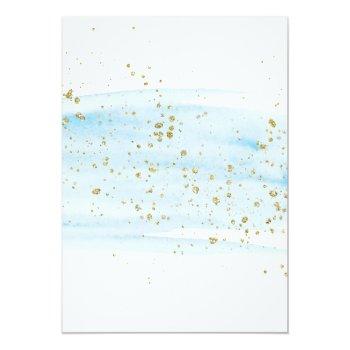 Watercolor Blue And Gold Sparkle Lingerie Shower Invitation Front View