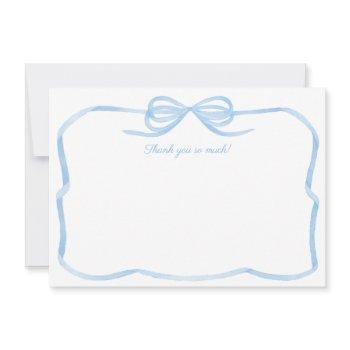 watercolor bow something blue bridal shower thank you card