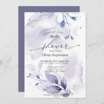 watercolor bridal shower rustic violet foliage  in invitation