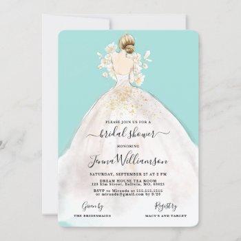 watercolor bride in gown bridal shower invitation