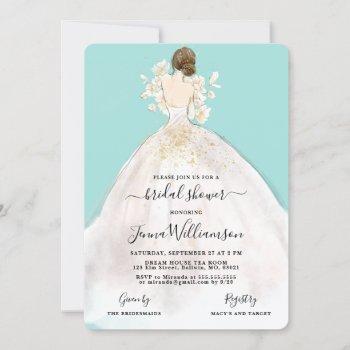 watercolor bride in gown bridal shower invitation