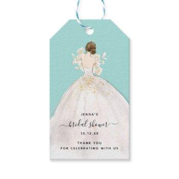 watercolor bride in gown bridal shower invitation gift tags