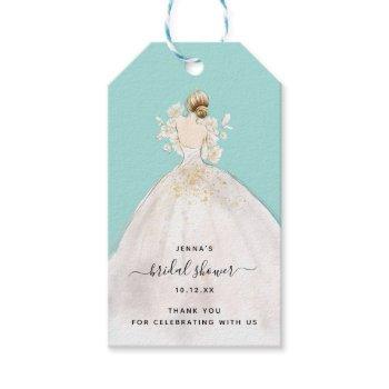 watercolor bride in gown bridal shower invitation  gift tags