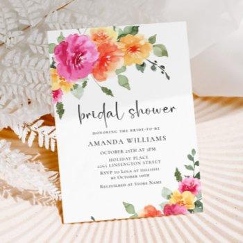 watercolor bright pink orange flower bridal shower invitation