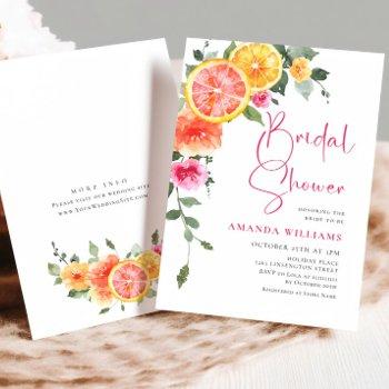 watercolor bright pink orange flower bridal shower invitation