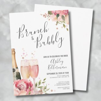 watercolor brunch and bubbly floral bridal shower invitation