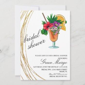 watercolor cocktail glitter bridal shower  invitation