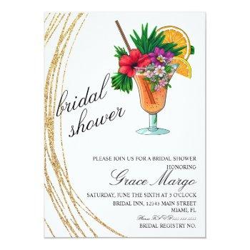 Watercolor Cocktail Glitter Bridal Shower  Invitation Front View