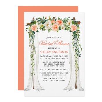 watercolor coral floral canopy bridal shower invitation