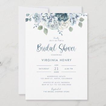 watercolor dusty blue bridal shower invitation