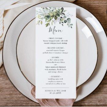 watercolor eucalyptus greenery wedding dinner menu