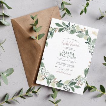watercolor eucalyptus leaves wreath bridal shower invitation
