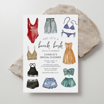 watercolor fashion beach bash bridal shower invitation