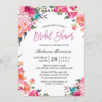 watercolor floral botanical wreath bridal shower invitation