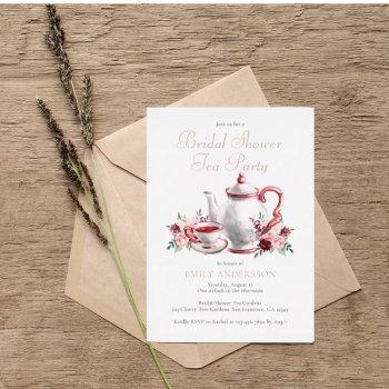 watercolor floral bridal shower tea party   foil invitation