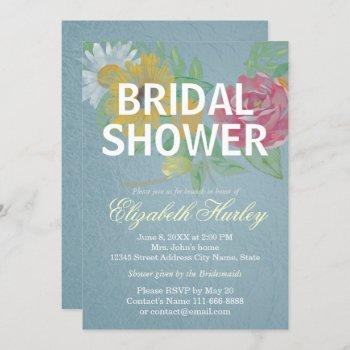 watercolor floral bridal shower tiffany blue foil invitation