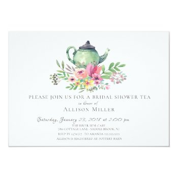 Watercolor Floral Bridal Tea Party Invitation Front View