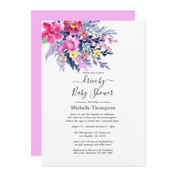watercolor floral drive by bridal or baby shower invitation