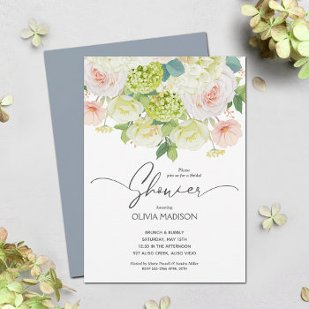 watercolor floral dusty blue bridal shower invitation