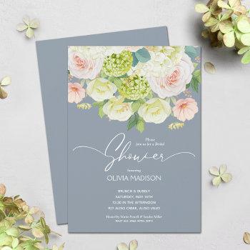 watercolor floral dusty blue bridal shower invite