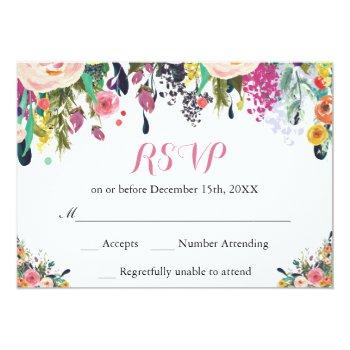 Watercolor Floral Flowers Rsvp Card Front View