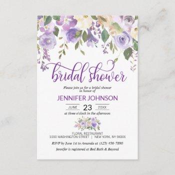 watercolor floral lavender purple bridal shower invitation