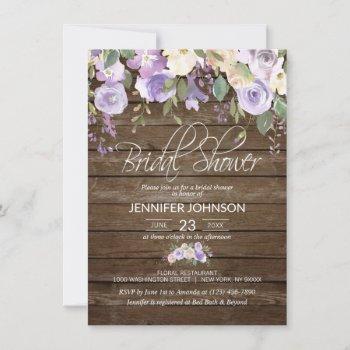 watercolor floral lavender rustic bridal shower invitation