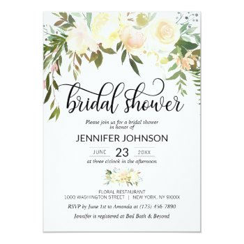 Watercolor Floral Pink Cream Ivory Bridal Shower Invitation Front View