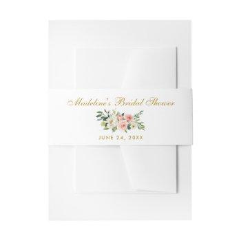 watercolor floral pink gold bridal shower invitation belly band