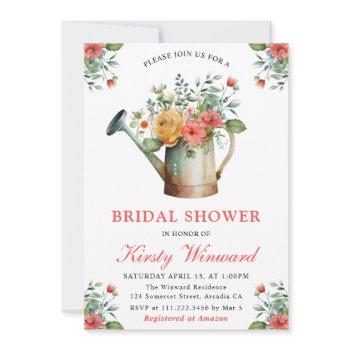 watercolor floral watering can bridal shower invitation