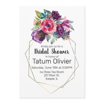 watercolor flower bouquet geometric gold frame invitation