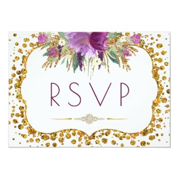 Watercolor Flowers Gold Glitter Confetti Rsvp Front View