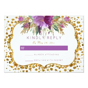 Watercolor Flowers Gold Glitter Confetti Rsvp Front View