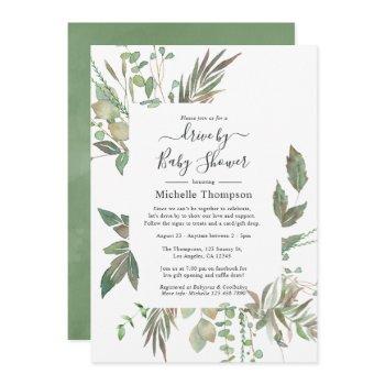 watercolor greenery drive by bridal or baby shower invitation