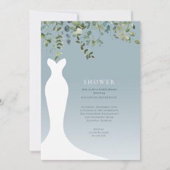 watercolor greenery dusty blue bridal shower invitation